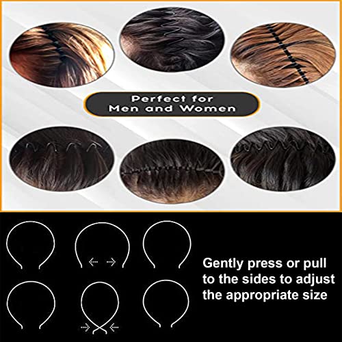 KELUBATU Mens Metal Headband, Classic Wave Hair Band Flexible Grip 6 Pcs