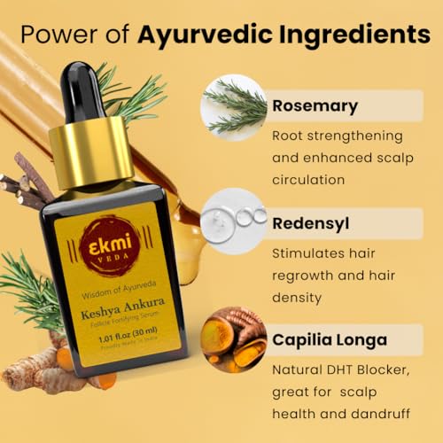 Ekmiveda Hair Growth Dht Blocker Serum With Redensyl, Procapil, Ayurvedic Herbs, Amla, Brahmi, Capilia Longa. Follicle Stimulating Hair Density Serum. Hair Loss Treatment For Women & Men, 1.01 Fl Oz
