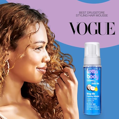 Lottabody Wrap Me Foaming Mousse with Coconut & Shea Oils, Lightweight Moisture-Rich Curl-Defining & Frizz-Control Styling Mousse for Natural Curly, Coily & Relaxed Hair, 7 oz, (Pack of 2)