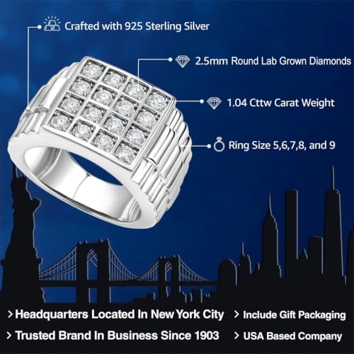 Gem Stone King Mens Moissanite Watch Link Band Ring, Sterling Silver, 10