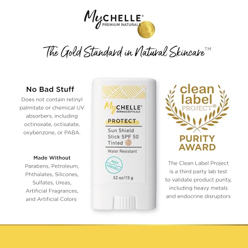 MyCHELLE Sun Shield Stick SPF 50 Tinted - Mineral Reef Safe Sunscreen for Face