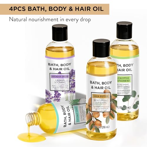 Autumn Shower Bath Oil Body Oil with Shea Butter, Lavender, Eucalyptus Mint, Coconut Scent Bath Oils, Gifts for Women, 34.4 fl oz (Pack of 4)