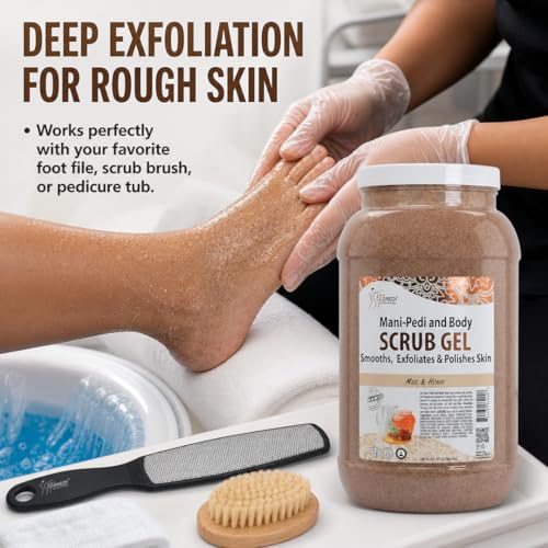 SPA REDI Pumice Callus Scrub Gel – Dual-Action Exfoliant for Rough & Dry Feet | Hyaluronic Acid, Amino Acids, Panthenol & Comfrey Extract | Cruelty-Free | Professional Salon & Home Use | 128 oz