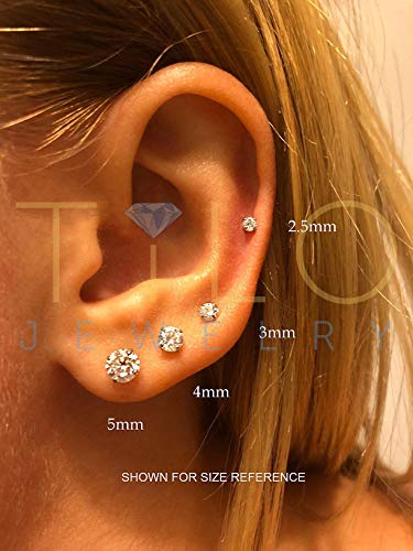 10k Yellow Gold Solitaire Round Cubic Zirconia Stud Earrings in Secure Screw-backs (4mm)……