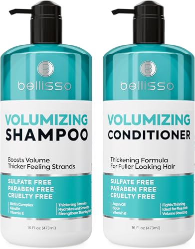 Volumizing Shampoo and Conditioner Set - Sulfate Free, Thickening Formula for Fine and Thin Hair - Volume Boost, Professional Salon Hair Care for Men and Women - 16 Fl Oz (Set of 2)