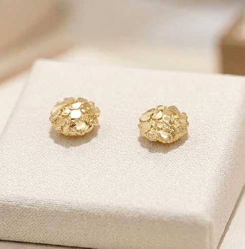 10K Yellow Gold Nugget Earrings Round Nugget 10 mm