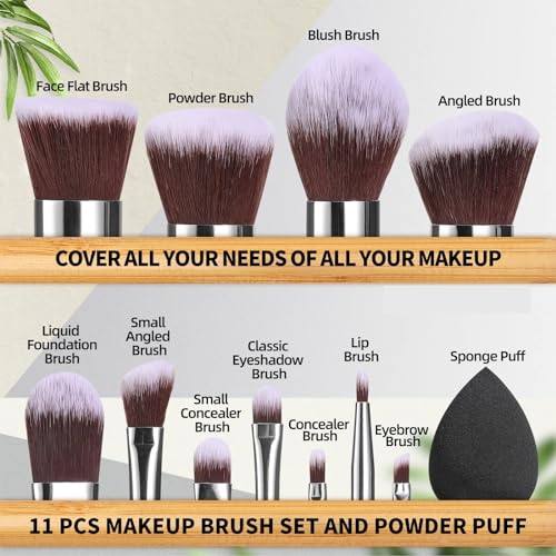 BS-MALL Makeup Brush Set 11 Pcs Makeup Sponge, Professional Bamboo Makeup Brushes for Foundation, Powder, Blush, Concealer, Eyeshadow & Blending, Ideal for Travel, Beginners & Makeup Artists