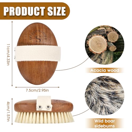 SAMEBUTECOBody Brush Solid Acacia Wood Boar Long Bristles Bath Brush for Skin Exfoliation,Lymphatic Drainage Improvement Oval Shape Dry Brush Comfort to Hold Works