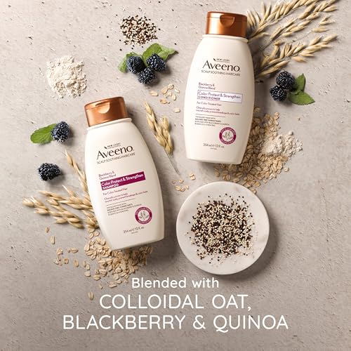 OGX Aveeno Color Protect Strengthen+ Blackberry Quinoa Shampoo, Fresh, 12 Fl Oz