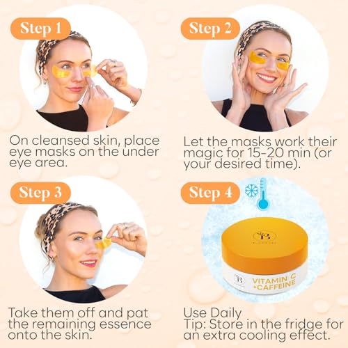 BLOOMORA Vitamin C & Caffeine Under Eye Patches (30 Pairs), Under Eye Mask for Puffy Eyes, Appearance of Dark Circles, Smoothing & Hydration, Self Care & Skincare Gifts for Women, Patch Yeux