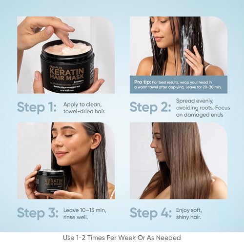 SUNATORIA Keratin Hair Mask - Deep Repair for Dry, Damaged Hair - Hydrolyzed Keratin, Hyaluronic Acid, Argan Oil and Collagen - Sulfate-Free, Paraben-Free | 8.5 fl oz