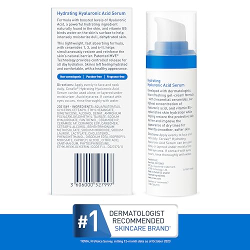 CeraVe Hyaluronic Acid Serum for Face, Hydrating Serum for Dry Skin, 1oz