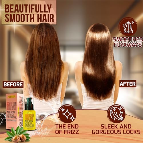 Moroccan Argan Oil Hair Serum - Rescue Frizzy and Damaged Locks - With Heat Protectant and Straightening Properties - Hydrating Anti Frizz Products For Curly and Straight Hair with Split Ends