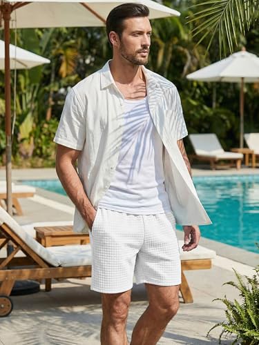 JMIERR Mens Casual Gym Shorts Stretch Elastic Waist Drawstring Waffle Workout Gym Shorts Lounge Basketball Running Joggers Shorts with Pockets,US 34(M),White