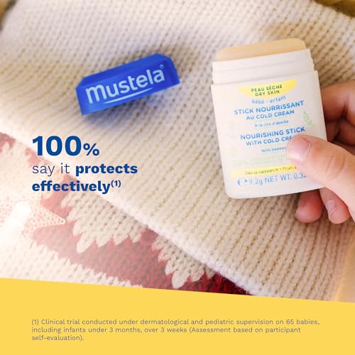 Mustela Baby Nourishing Stick - Lip & Face Moisturizer for Dry Skin - with Natural Avocado, Cold Cream & Beeswax - 0.32 oz.