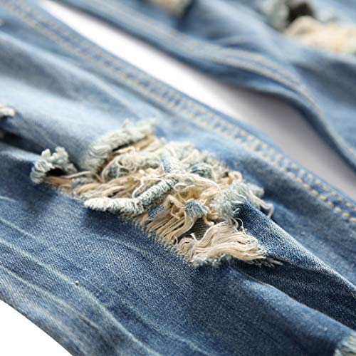 DANT BULUN Men's Ripped Distressed Destroyed Slim Fit Straight Leg Denim Jeans(W42,Blue2)