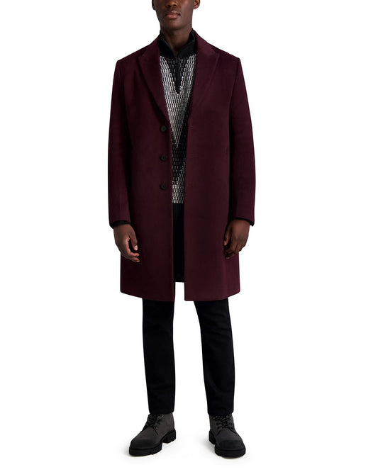 Karl Lagerfeld Paris Men's Wool Top Coat, Wine, Large