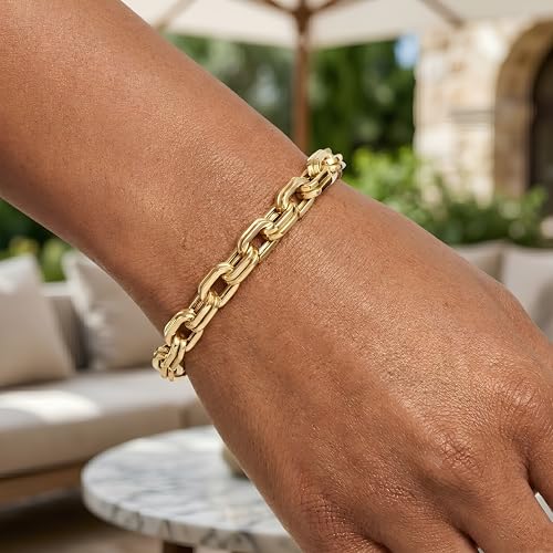 Floreo Italian 14k Yellow Gold 5mm Thick Duplex Link Bracelet, 8 Inch