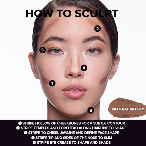 Nudestix Tinted Blur Sculpt Stick – Cream-to-Powder Matte Contour Stick for Natural Face Sculpting & Definition | Lightweight, Blendable, Vegan & Clean Beauty Makeup - Neutral Medium