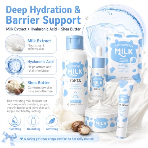 Milk Skincare Set For Women & Girls, Hydrating Milk Skin Care For Teens 10-12, Complete Gift Set Skin Care For Kids, Skincare For Girls 10-12, Self Care Beauty Gift For Her, Mothers Day Gifts Set