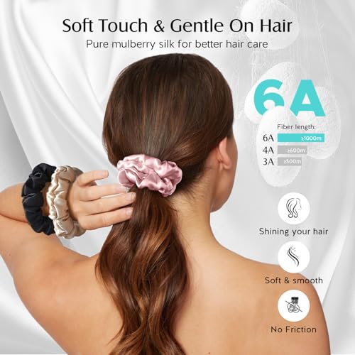 YFONG 3 PCS 100% Mulberry Silk Scrunchies for Women Girls, Soft No Damage