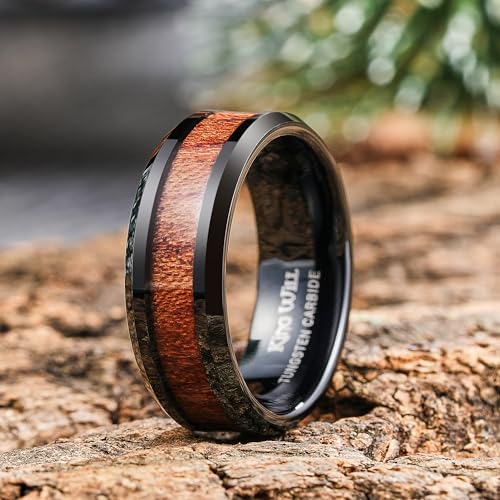 Mens 8mm Tungsten Wedding Band Natural Wood Inlaid Engagement Rings Size 10