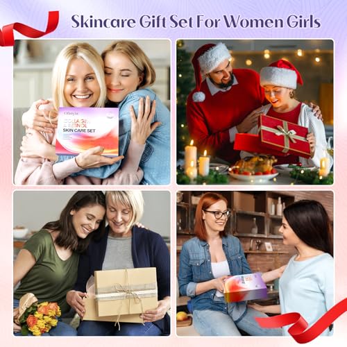 Collagen Retinol Skincare Set, 6 Pcs Anti-Aging Skin Care Set with Hydrating Cleanser, Eye Cream, Toner, Cream & Lip Mask, Facial Kit for Women, Birthday Gift for Her