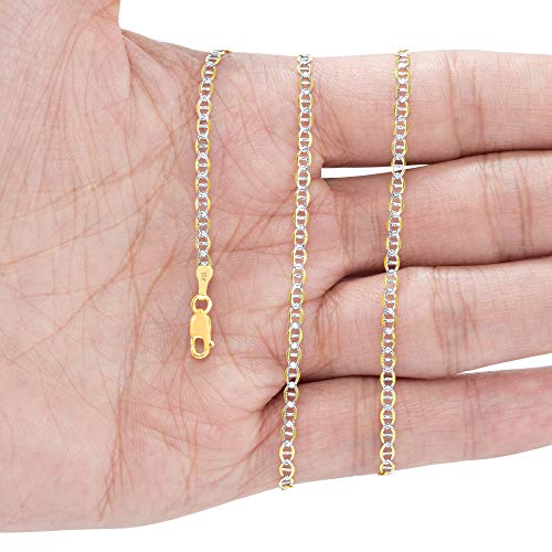 Nuragold 10k Real Yellow Gold Mariner 2.5mm Chain Anchor Link Pave Necklace - 26"