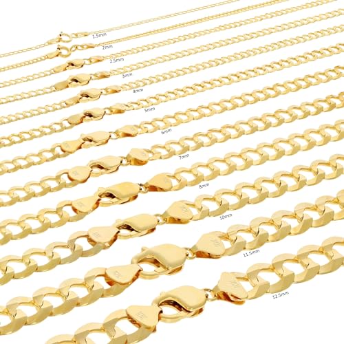 Nuragold 10K Real Yellow Gold Cuban Curb Solid Italian Link Chain Necklace - 22",2.5mm
