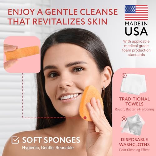 IMPRESA Facial Sponge - Daily Deep Cleansing Face Scrubber - Gentle Exfoliating Pads for Dead Skin Removal - Reusable Face Scrub Pads for Normal to Oily Skin (Natural, Regular)