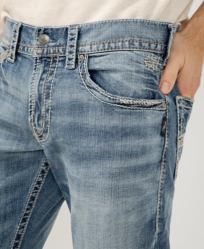 Silver Jeans Co. Men's Zac Relaxed Fit Straight Leg Jeans, Light Indigo, 36W x 30L