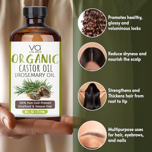 Organic Castor Oil with Rosemary Oil 8oz Glass Bottle For Hair Growth