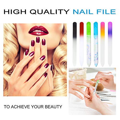6 Pack Glass Nail File with Case, Crystal Fingernail Files Set, Double Sided Finger Nail Files, Professional Manicure Nail Care for Women