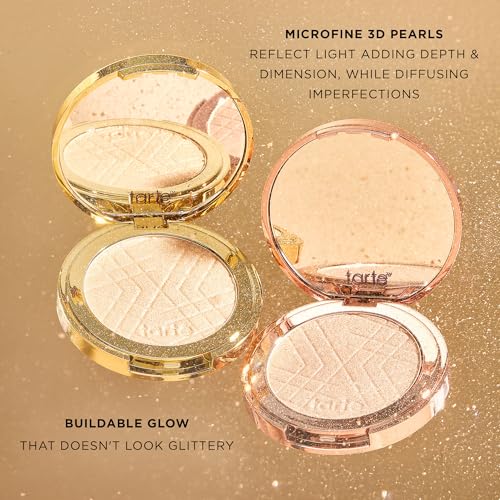 tarte Amazonian clay shimmering light – Pressed Highlighter with Buildable Radiant Glow for a Natural Lightweight Luminous Finish, Vegan & Cruelty-Free, full size, champagne glow