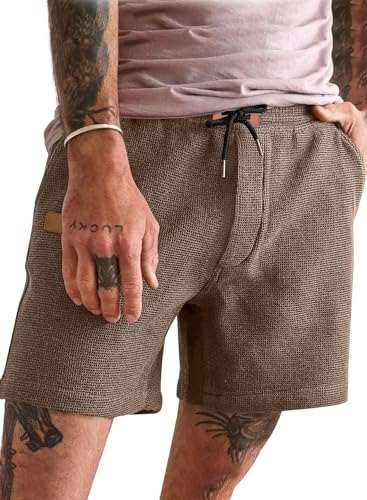 JMIERR Mens 5 Inch Shorts Summer Casual Waffle Stretch Waist Drawstring Shorts Lightweight Basketball Running SweatShorts, L,Light Brown