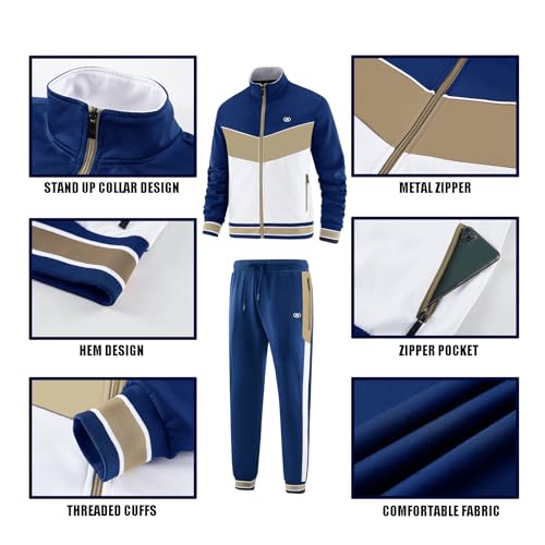 ANOTWENER Men's Tracksuits 2 Piece Outfits Sweatsuits for Men Long Sleeve Jackets Track Suits Athletic Full Zip Active Sports Sets Blue JW-7153-L