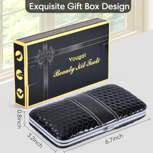 Yougai Manicure Set 18Pcs Stainless Steel Nail Clippers Set with Case Black