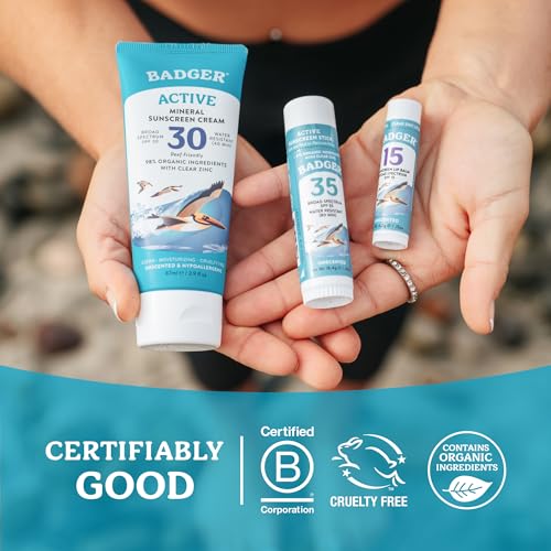 Badger Mineral Sunscreen Face Stick SPF 35, 97% Organic Unscented Zinc Oxide Travel Sunscreen, Coral Reef Safe Travel Size Stick, .65 oz, 2-Pack