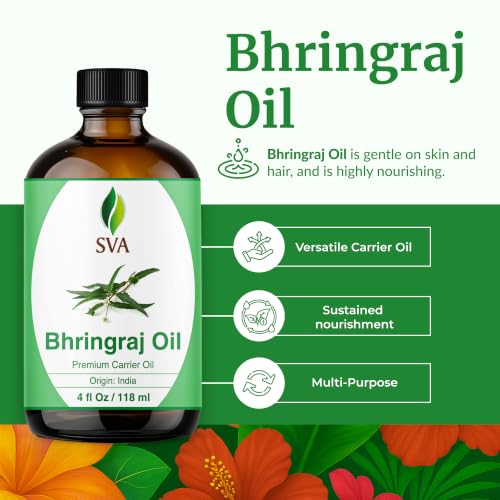 SVA Bhringraj Premium Carrier Oil 4oz (118ml) With Dropper for Hair Oiling, Scalp Massage & Skin Care