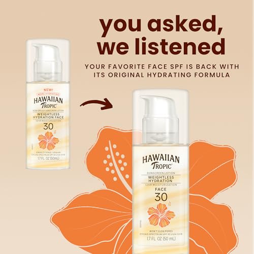 Hawaiian Tropic Weightless Hydration SPF 30 Face Sunscreen, 1.7 Fl Oz
