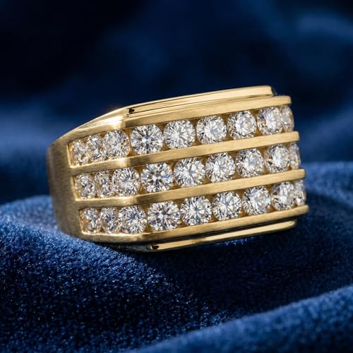 Pompeii 3Ct Men's Diamond Multi-Row Ring 10k Yellow Gold - Size 8.5