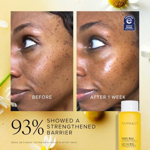 Farmacy Honey Milk Face Essence - Hydrating Milky Toner with Honey, Ceramides, Chamomile + Aloe - Helps Strengthen Skin Barrier + Replenish Moisture - Soothing + Calming Skincare (50ml)