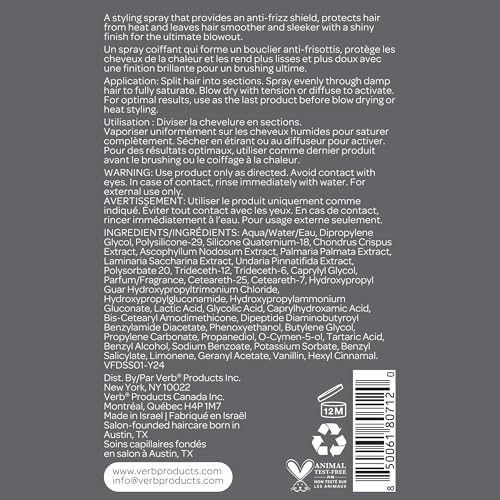 VERB Frizz Defense Smoothing Spray, 5.4 fl oz | Humidity + Heat Protectant