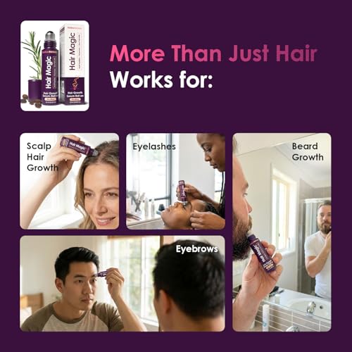 Hair Magic™ Hair Growth Serum Roll On- Multi-Peptides + Rosemary Oil for Hair Growth, Density, Beard, Eyebrows & Scalp Serum Treatment For Women & Men with Saw Palmetto - Suero Para El Cabello