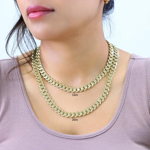 Nuragold 14k Real Yellow Gold Royal Monaco Miami Cuban Link Chain Necklace - 9mm,22"