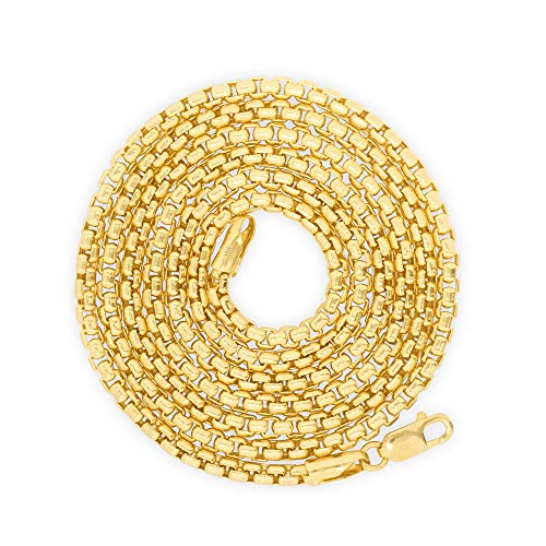 Nuragold 10K Real Yellow Gold Round Box 2.5mm Venetian Link Chain Necklace - 18"