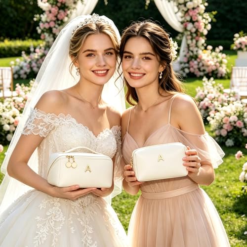 CLOUDWINGS Initial Makeup Bag Personalized Gift for Women Teen Girls