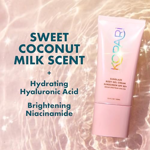 Kopari Sunglaze Body Gel Cream Sunscreen SPF 50+ | Broad-Spectrum Body Sunscreen with Hyaluronic Acid & Coconut Oil | Lightweight, Non-Greasy, Glowing Finish