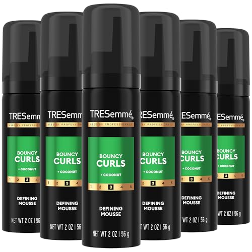 TRESemmé Defining Hair Mousse, Bouncy Curls, Travel-Size 6-Pack – Curly Hair Products for 24-Hour Frizz Control with Coconut Oil, 2 Oz Ea