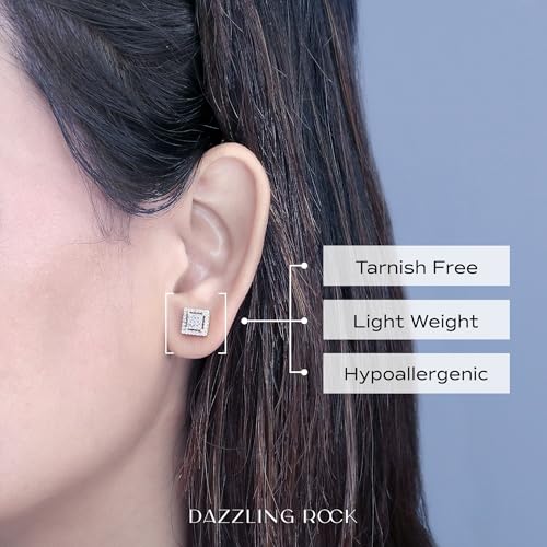 Dazzlingrock Collection 0.32 Ctw Natural Round White Diamond 7.5mm Square Hip Hop Studs in 10K Solid Yellow Gold, Screw Back,Unisex Design Ladies,Mens Real Diamond Earrings